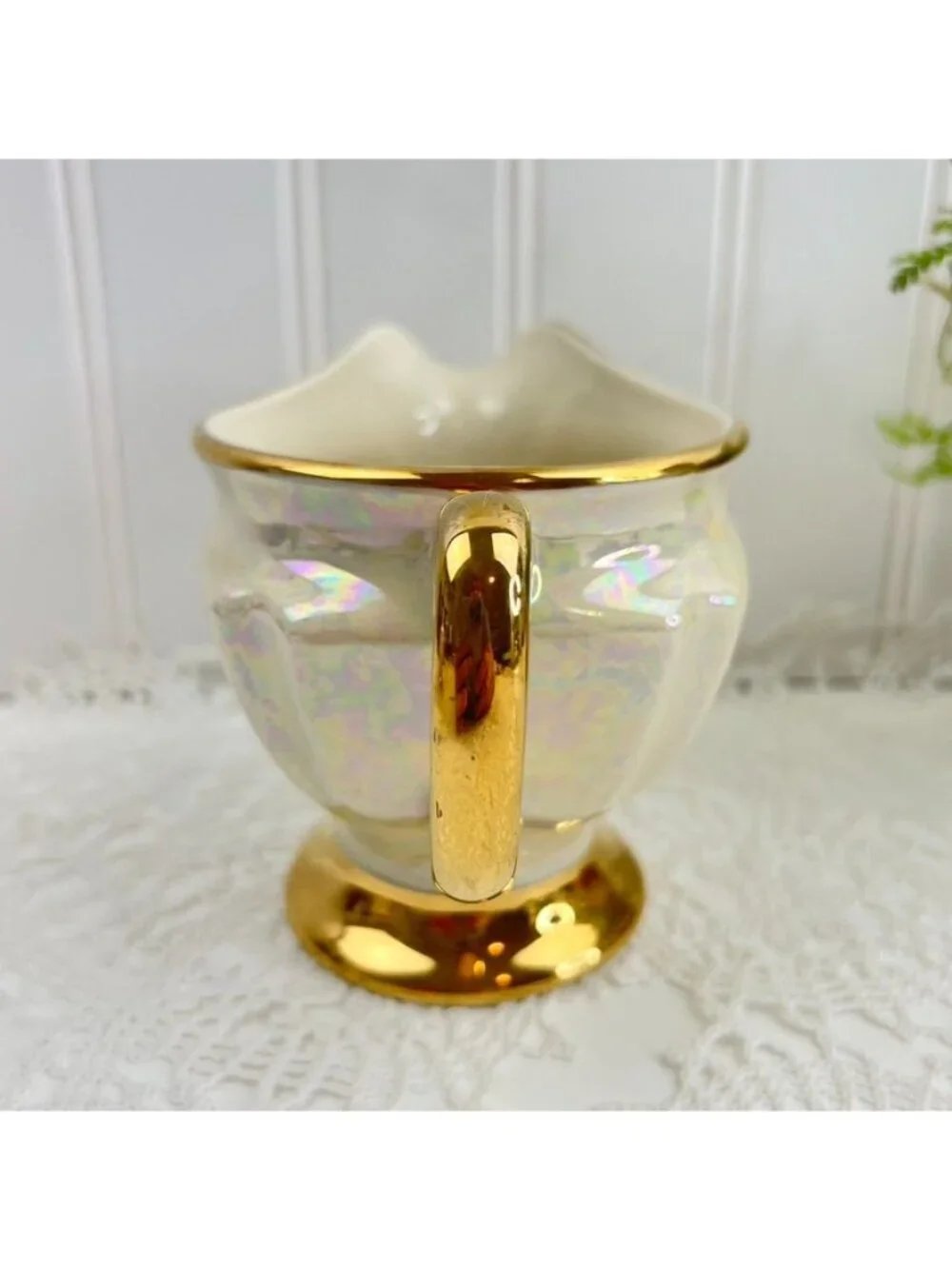 Vintage Cream & Sugar Set Heavy Gold TrimIridescent Pearl MCM